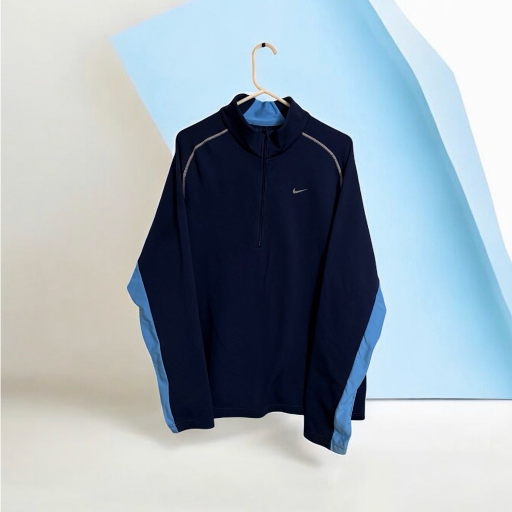 Nike Dark Blue and Sky Blue Quarter Zip Mock Neck Pullover Sweater